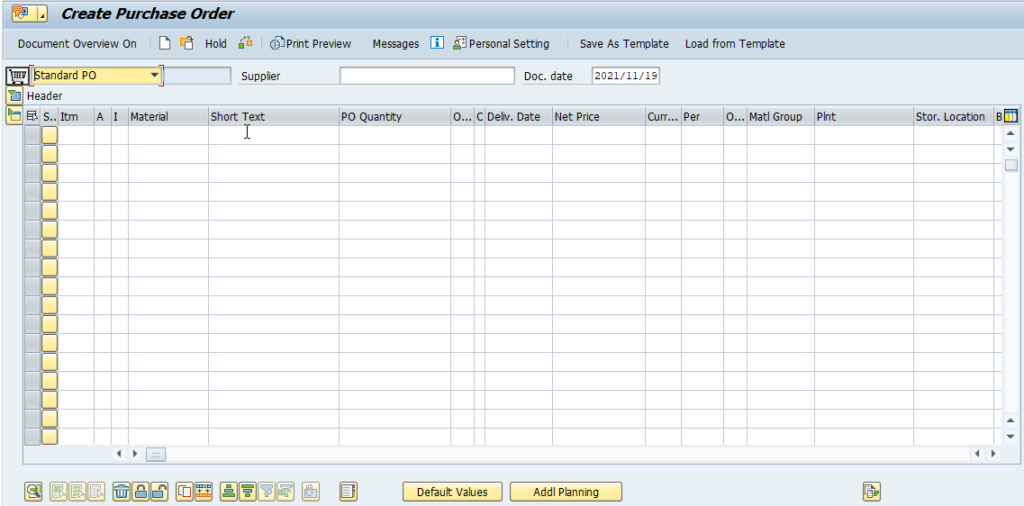 ME21N - Create Purchase Order