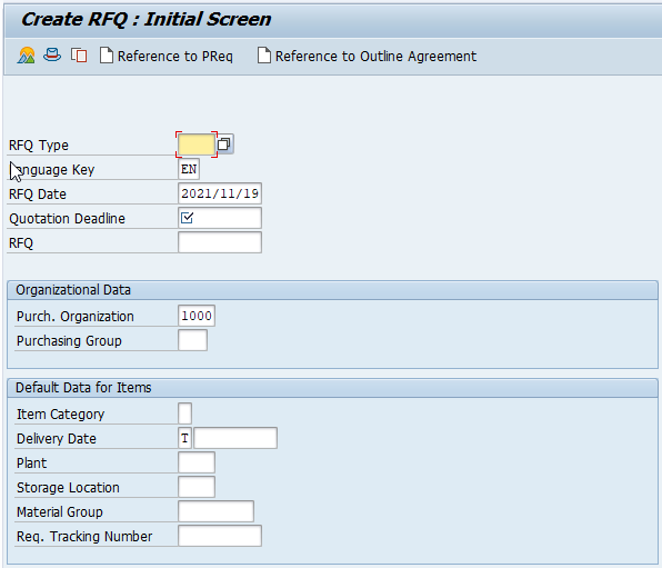 ME41 - Create Request for Quotation Materials Management M SAP transaction