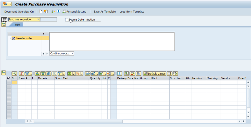 ME51N - Create Purchase Requisition - SAP Materials Management Transaction Codes