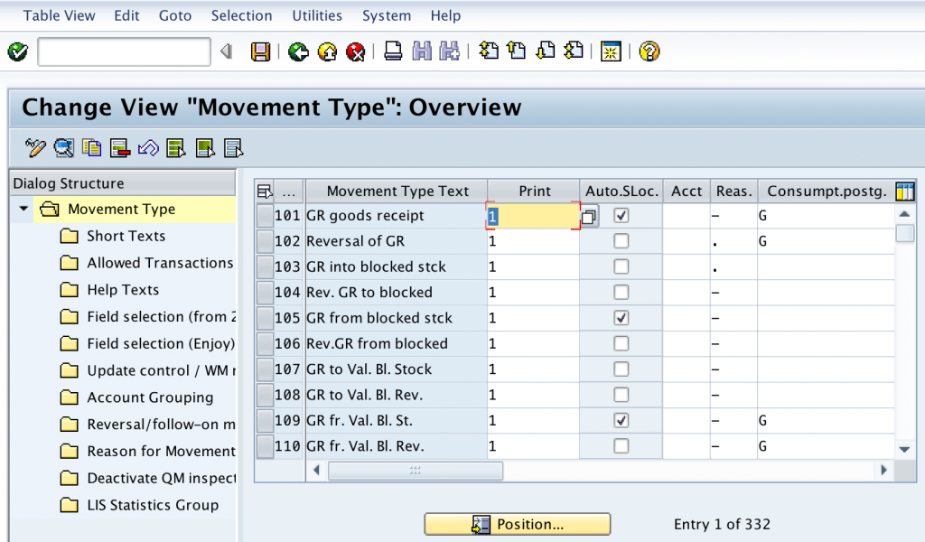 stock transfer movement type in sap