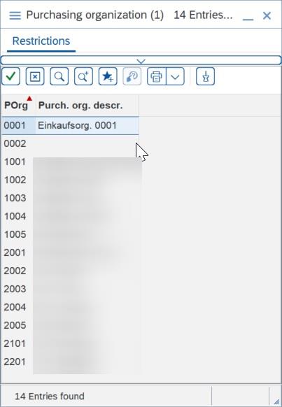 select the purchasing organization in BP purchasing view