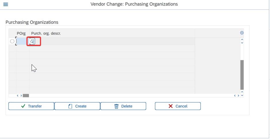 Purchasing organization search for existing SAP BP