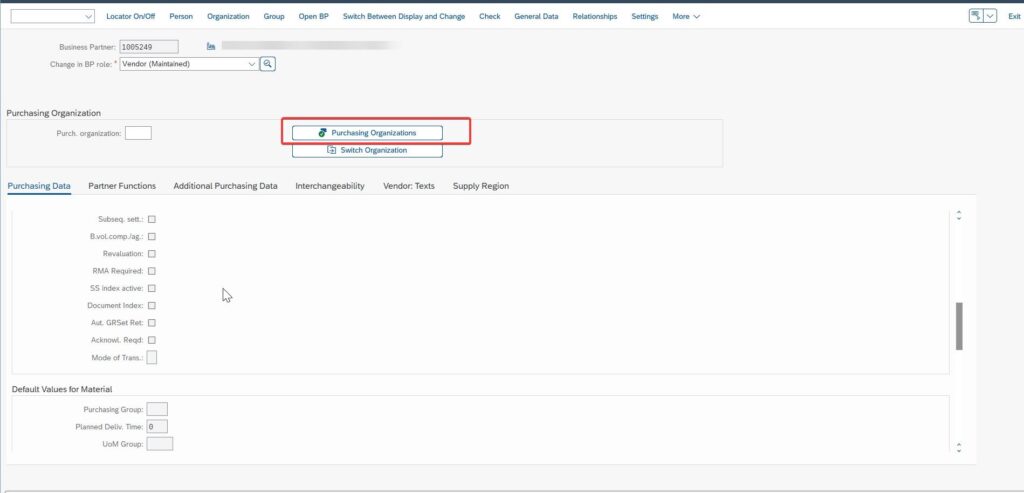 extend Purchasing organization in BP