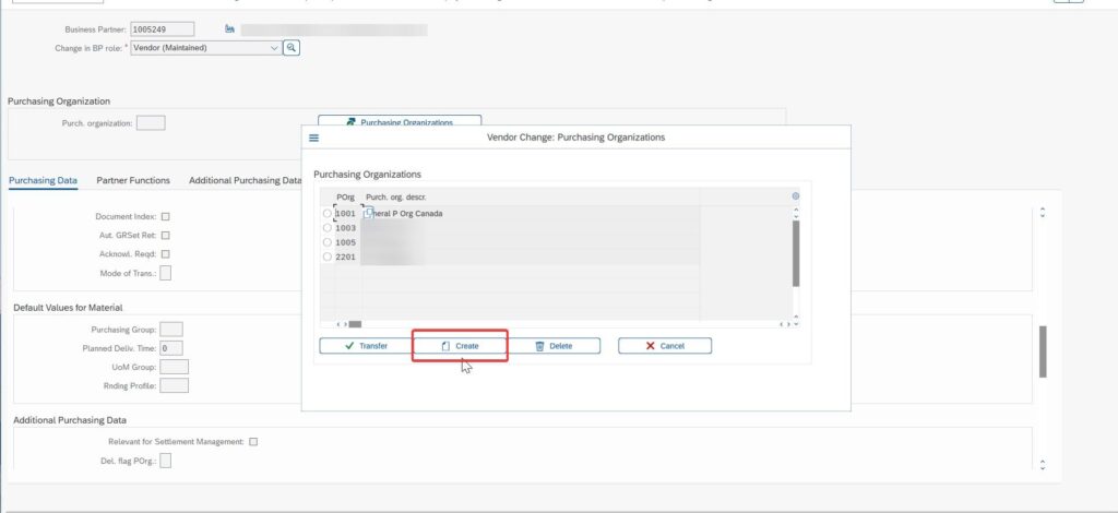 add purchasing organization in SAP BP